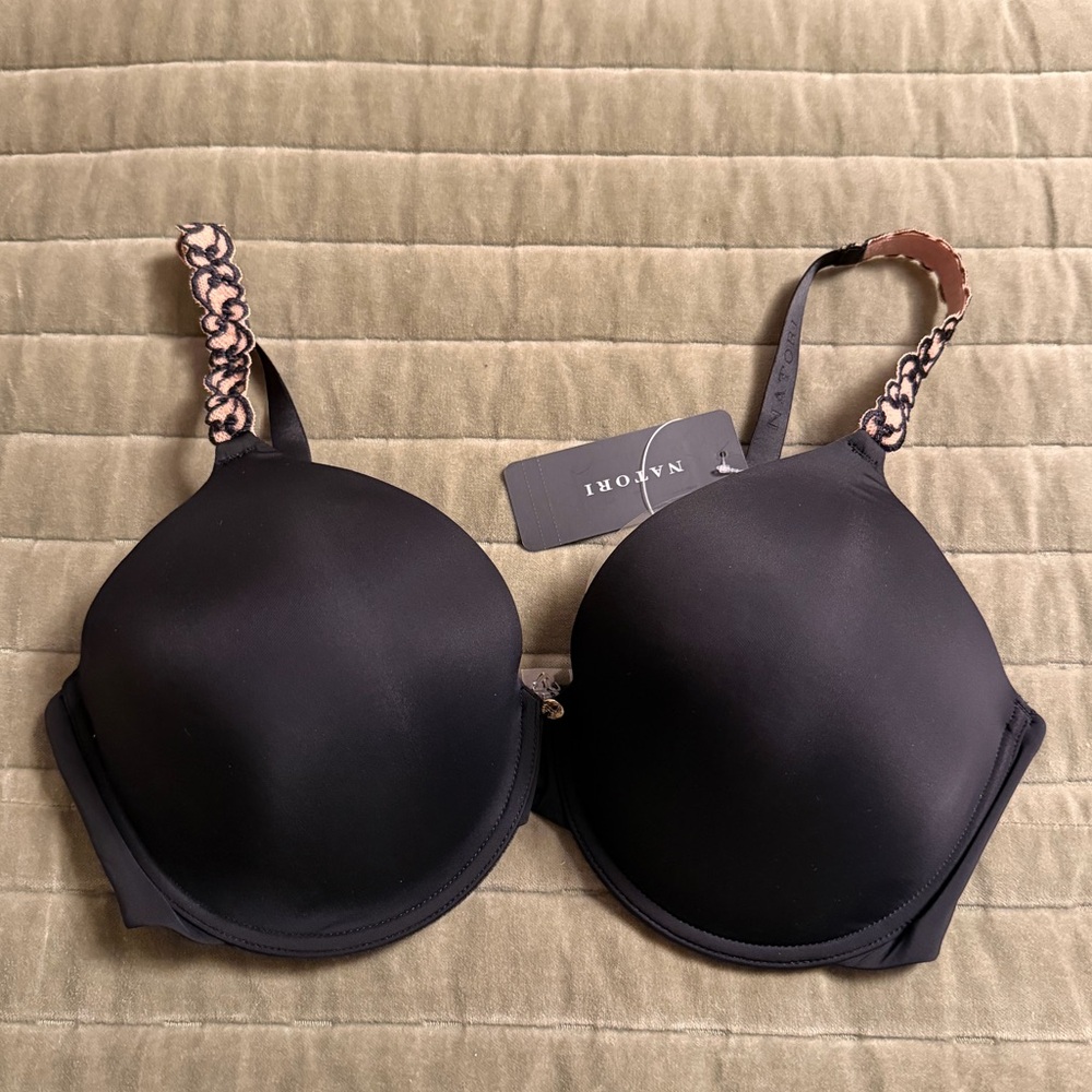 Natori Black Bra with Patterned Straps